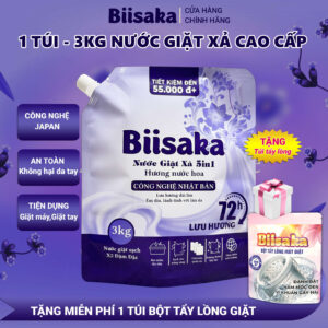 [ Mua 1 Tặng 1 Tẩy Lồng Giặt ], Nước Giặt Xả Biisaka Túi 3KG Hương Nước Hoa Tặng 1 Túi Bột Vệ Sinh Lồng Giặt Biisaka