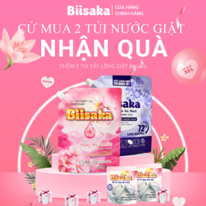 [ COMBO Mua 2 Tặng 2 Tẩy Lồng Giặt ], Nước Giặt Xả Cao Cấp Biisaka 2 Túi Tổng 6KG Tặng 2 Túi Bột Vệ Sinh Lồng Giặt Biisaka